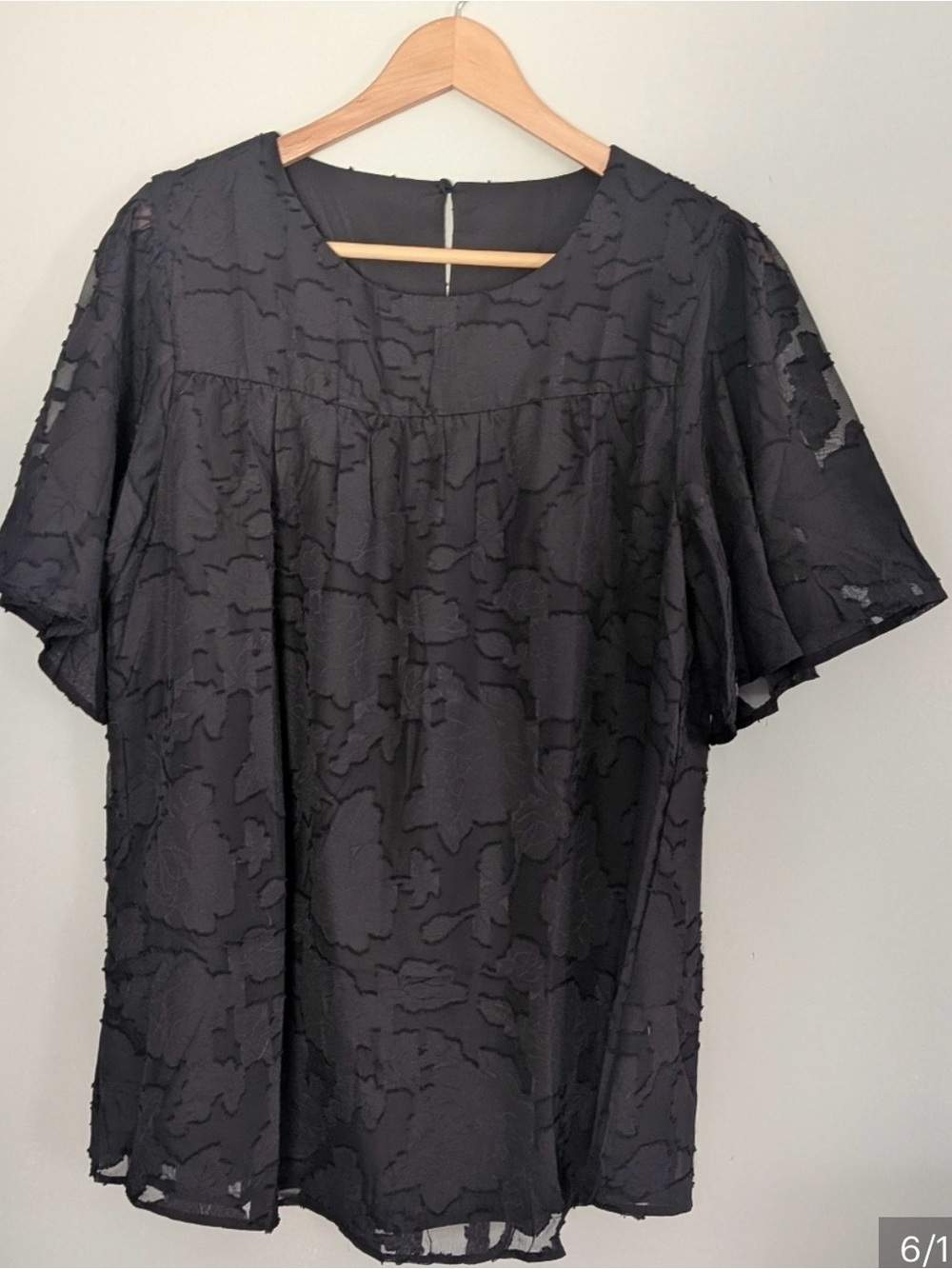 Women's Black Burnout Short Sleeve Top - Picture 6 of 13